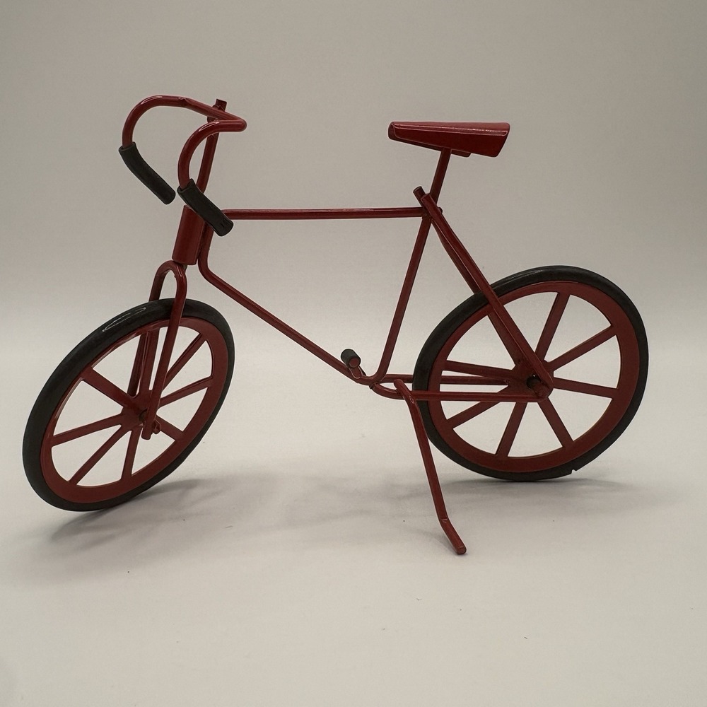 Miniature Red Metal Bicycle Shelf Sitter - Dollhouse - 3.5" T x 5" L